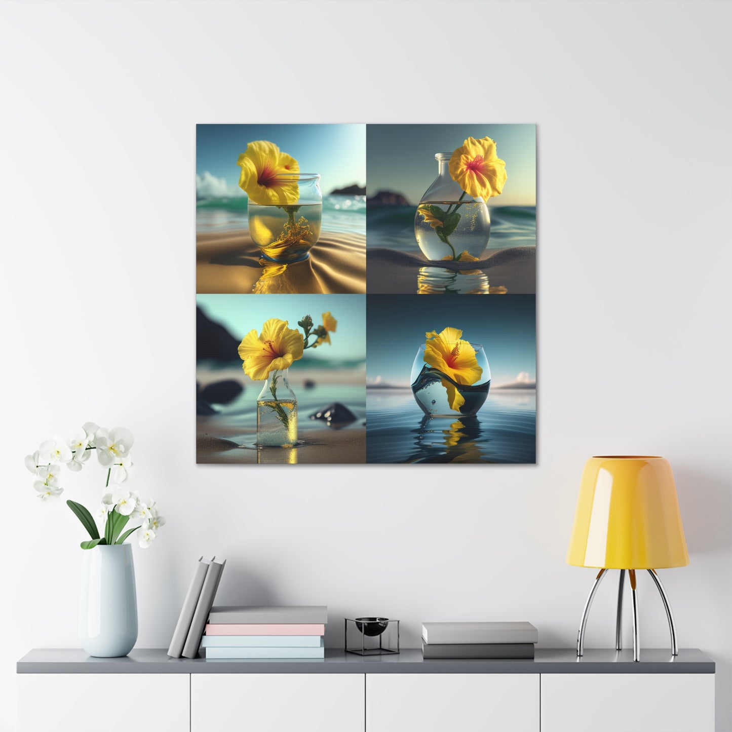 Canvas Gallery Wraps Yellow Hibiscus glass 5