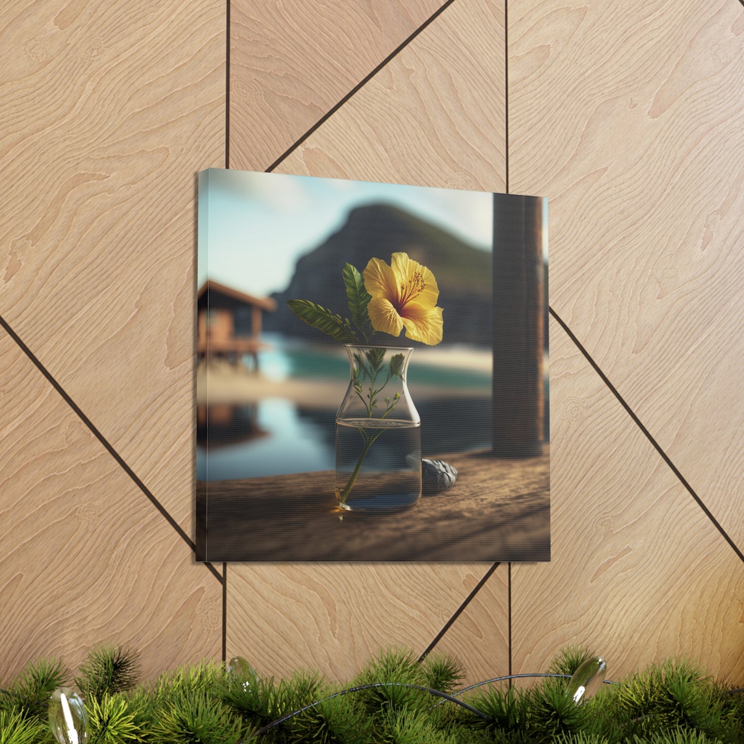 Canvas Gallery Wraps Yellow Hibiscus Wood 4