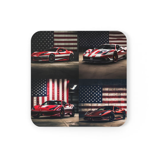 Corkwood Coaster Set American Flag Background Ferrari 5