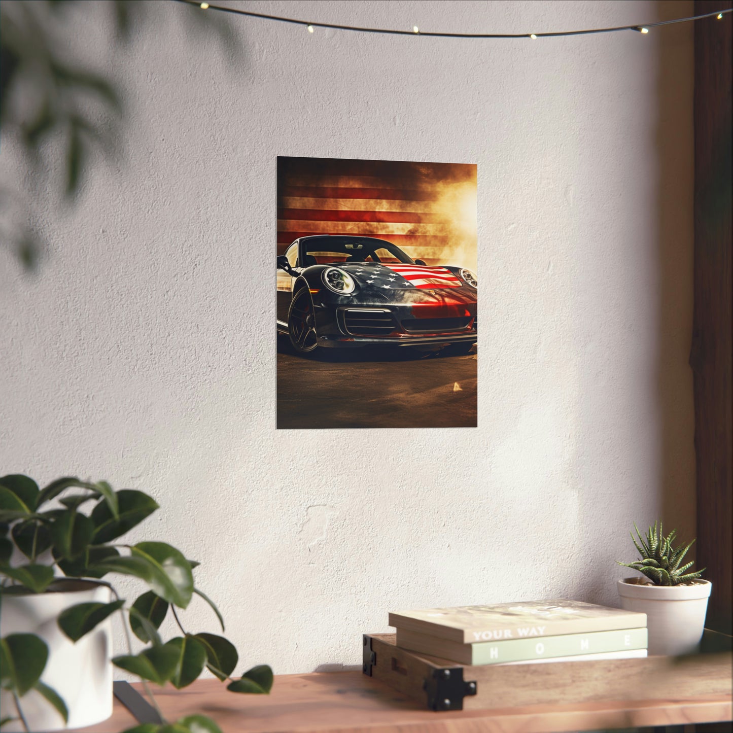 Premium Matte Vertical Posters Abstract American Flag Background Porsche 1