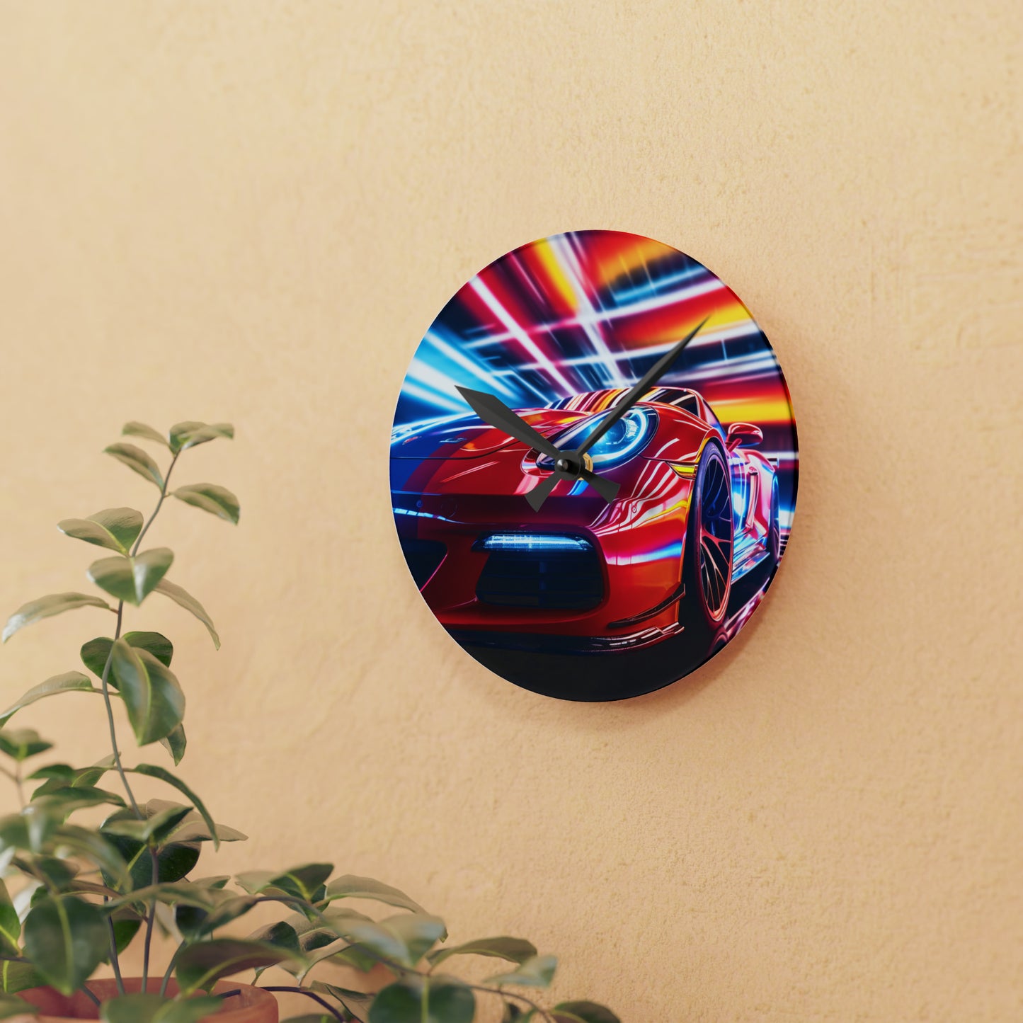 Acrylic Wall Clock Macro Flag Ferrari 1