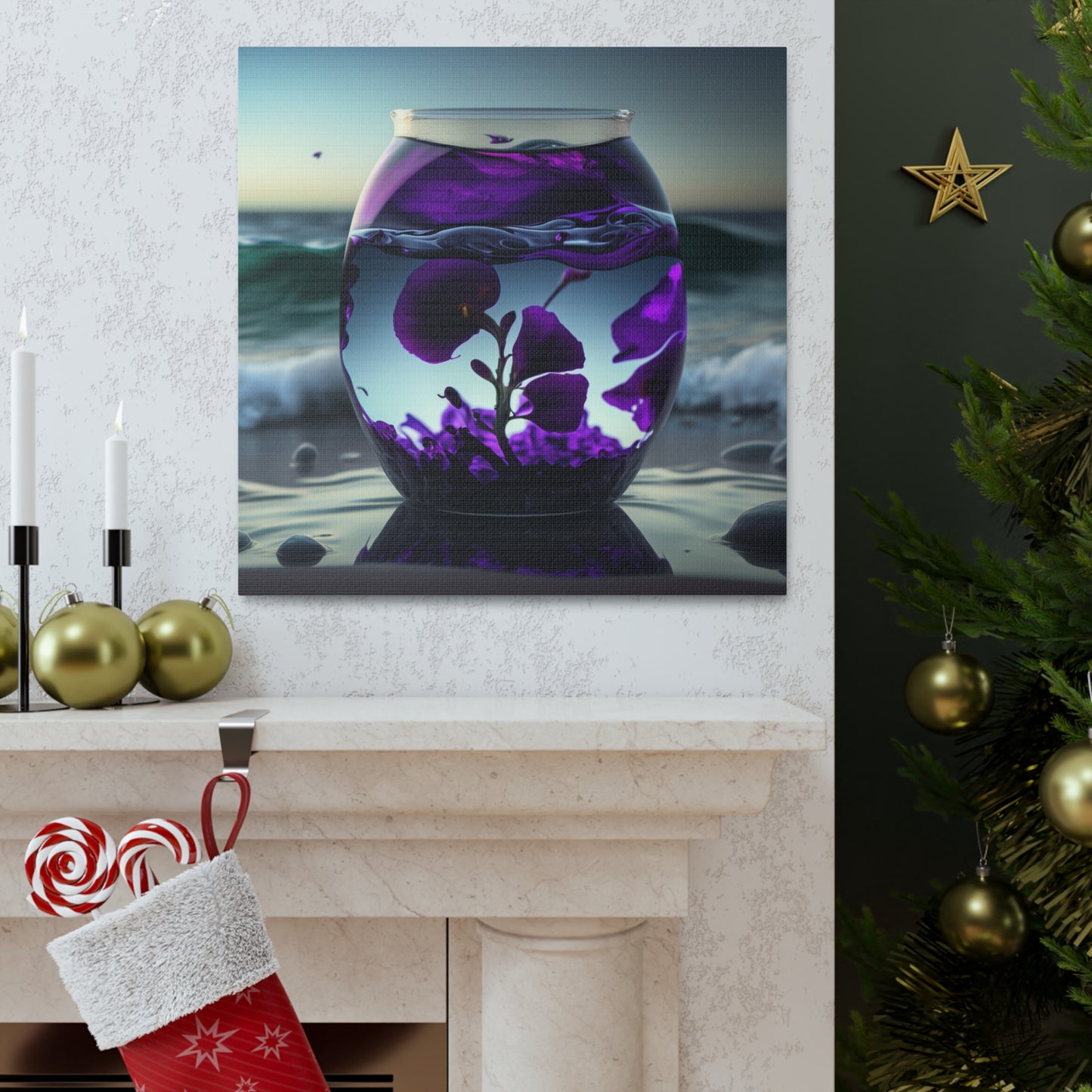 Canvas Gallery Wraps Purple Sweet pea in a vase 4