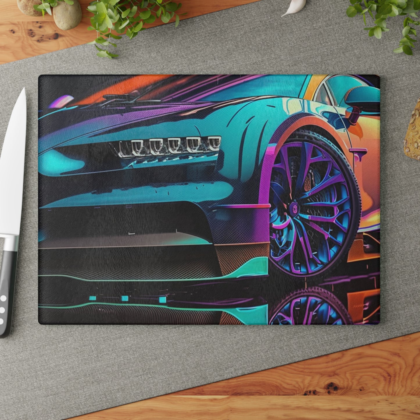 Glass Cutting Board Bugatti Neon Chiron 1