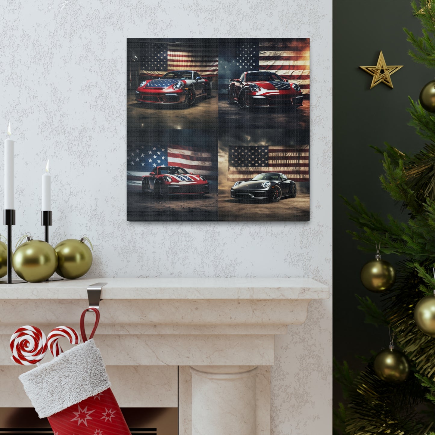 Canvas Gallery Wraps American Flag Background Porsche 5