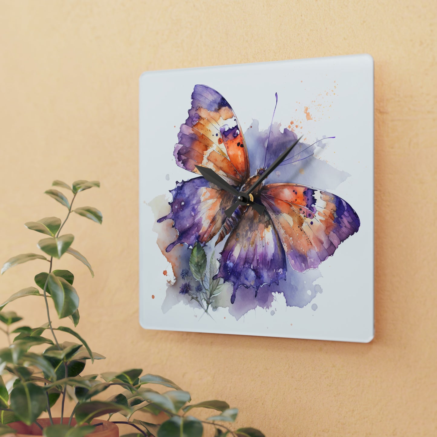 Acrylic Wall Clock MerlinRose Watercolor Butterfly 1