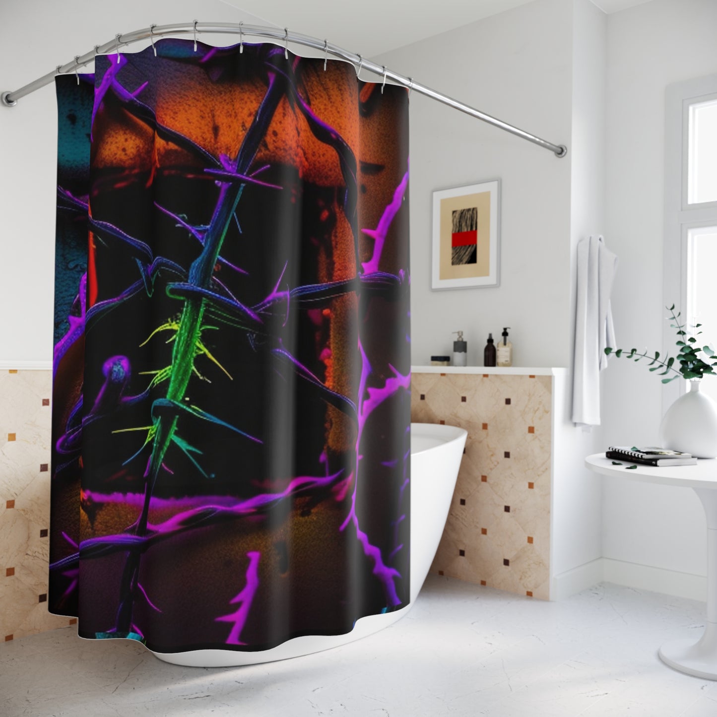 Polyester Shower Curtain Macro Neon Barbs 1