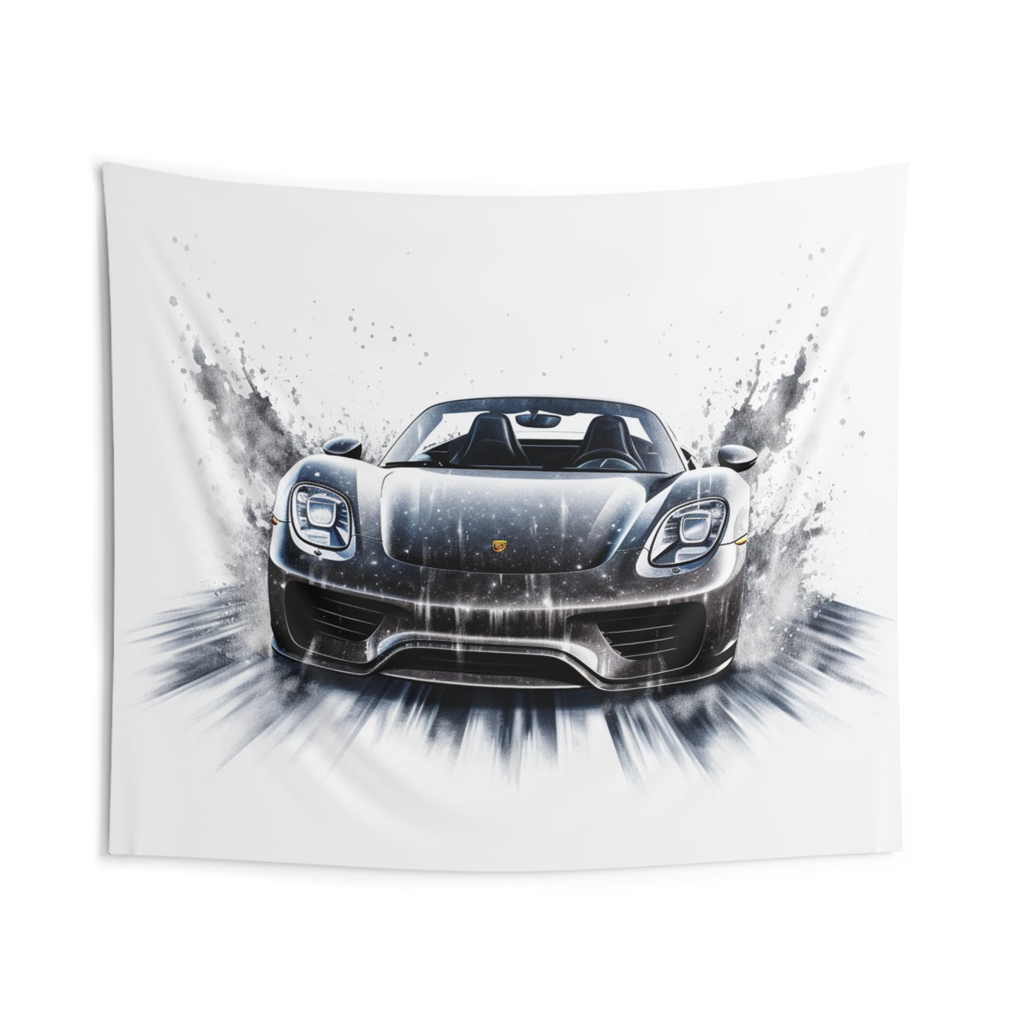 Indoor Wall Tapestries 918 Spyder white background driving fast with water splashing 3
