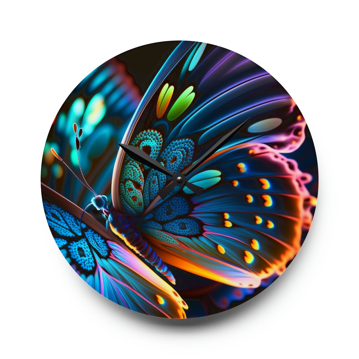 Acrylic Wall Clock Neon Butterfly Macro 2