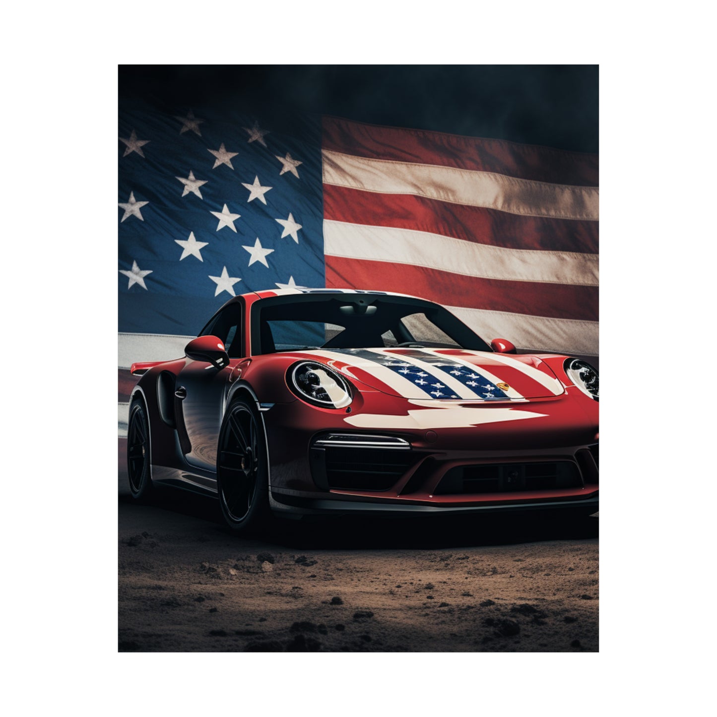 Premium Matte Vertical Posters American Flag Background Porsche 3