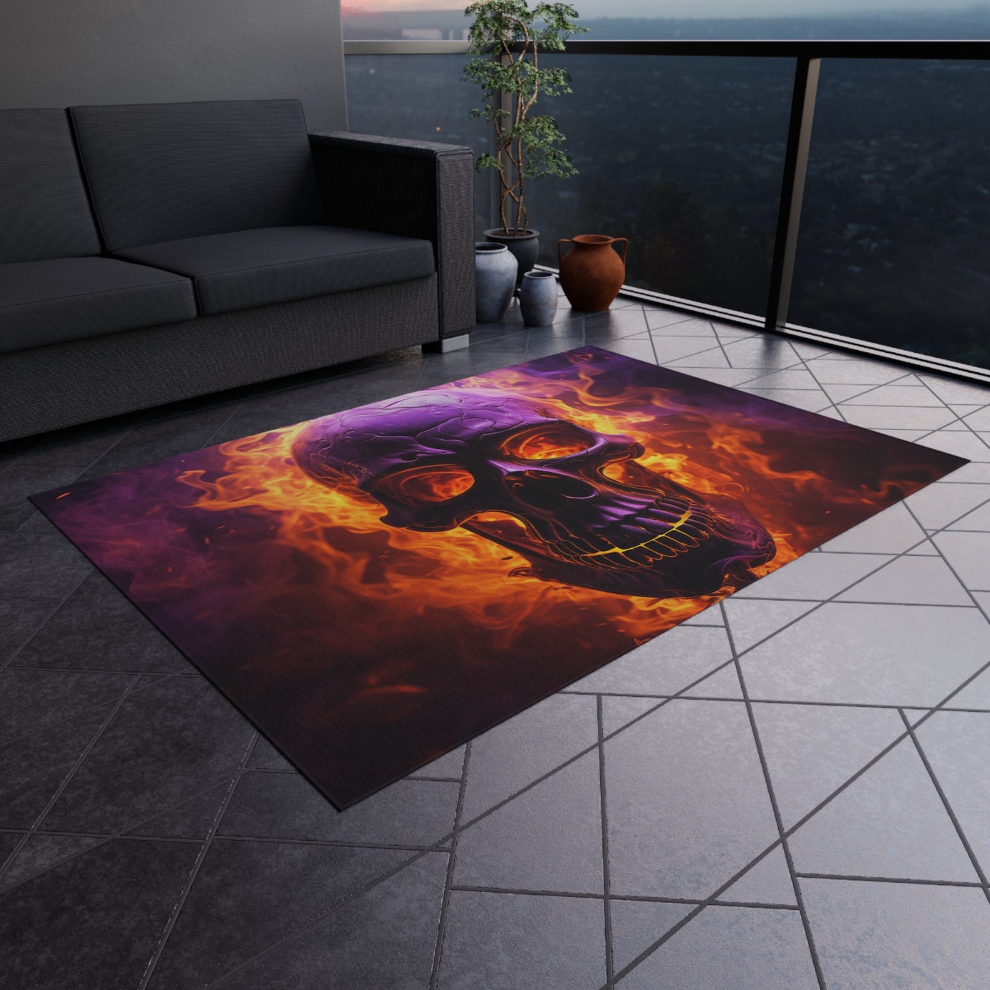 Outdoor Rug  Skull Flames 3