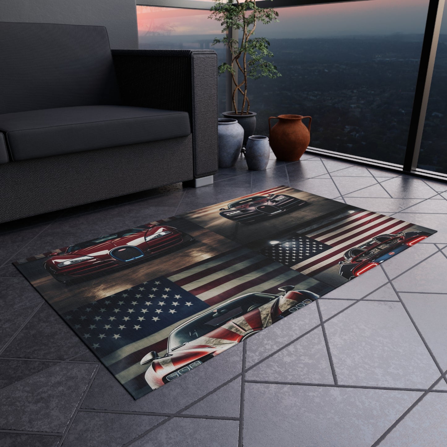 Outdoor Rug  American Flag Background Bugatti 5