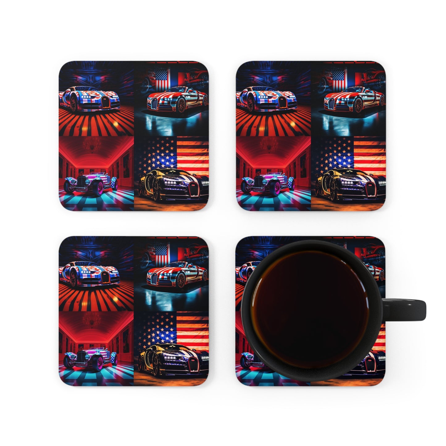 Corkwood Coaster Set Macro Bugatti American Flag 5