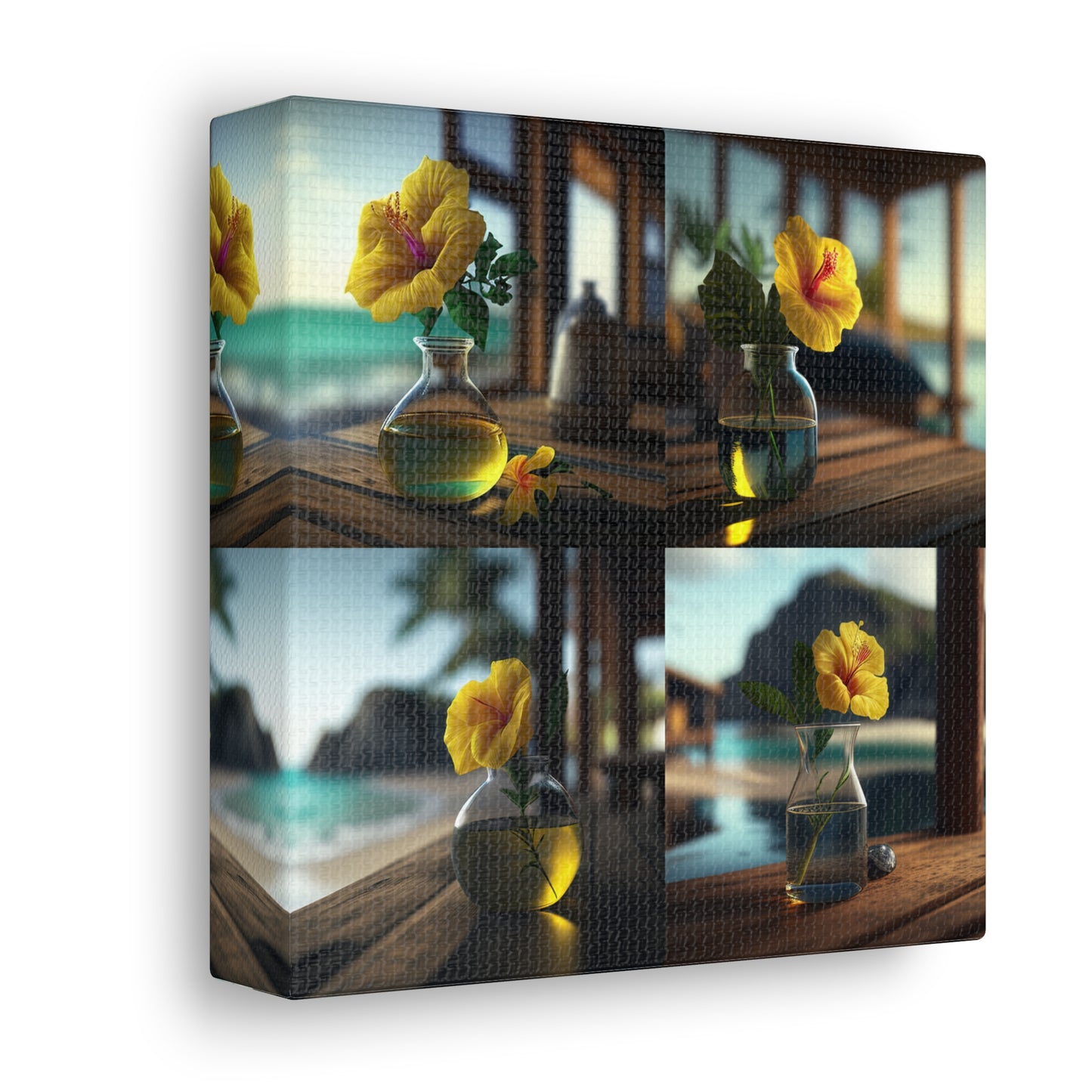 Canvas Gallery Wraps Yellow Hibiscus Wood 5