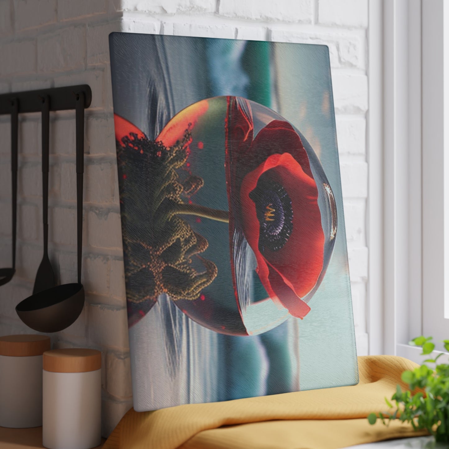 Glass Cutting Board Red Anemone in a Vase 4