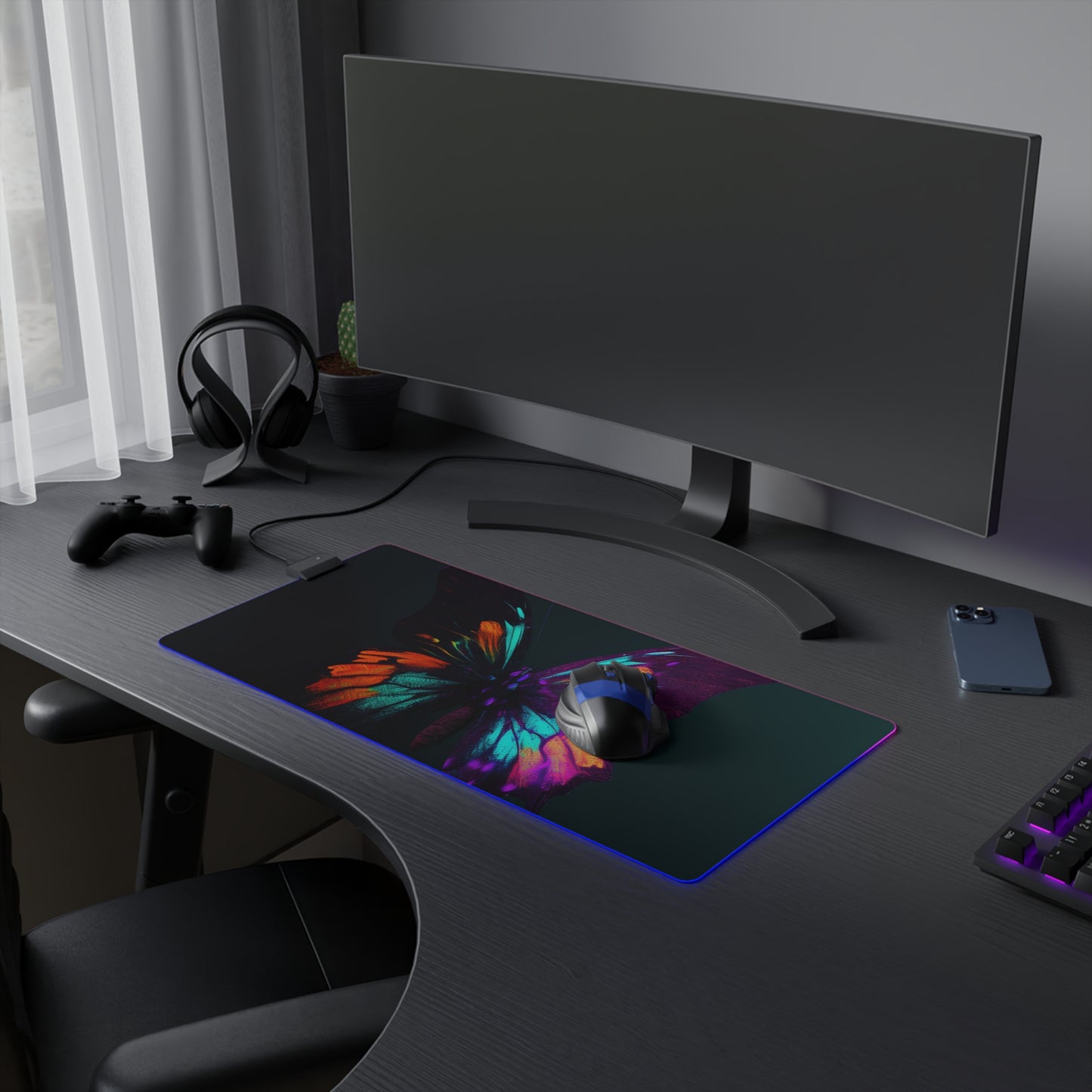 LED Gaming Mouse Pad Hyper Colorful Butterfly Purple 4