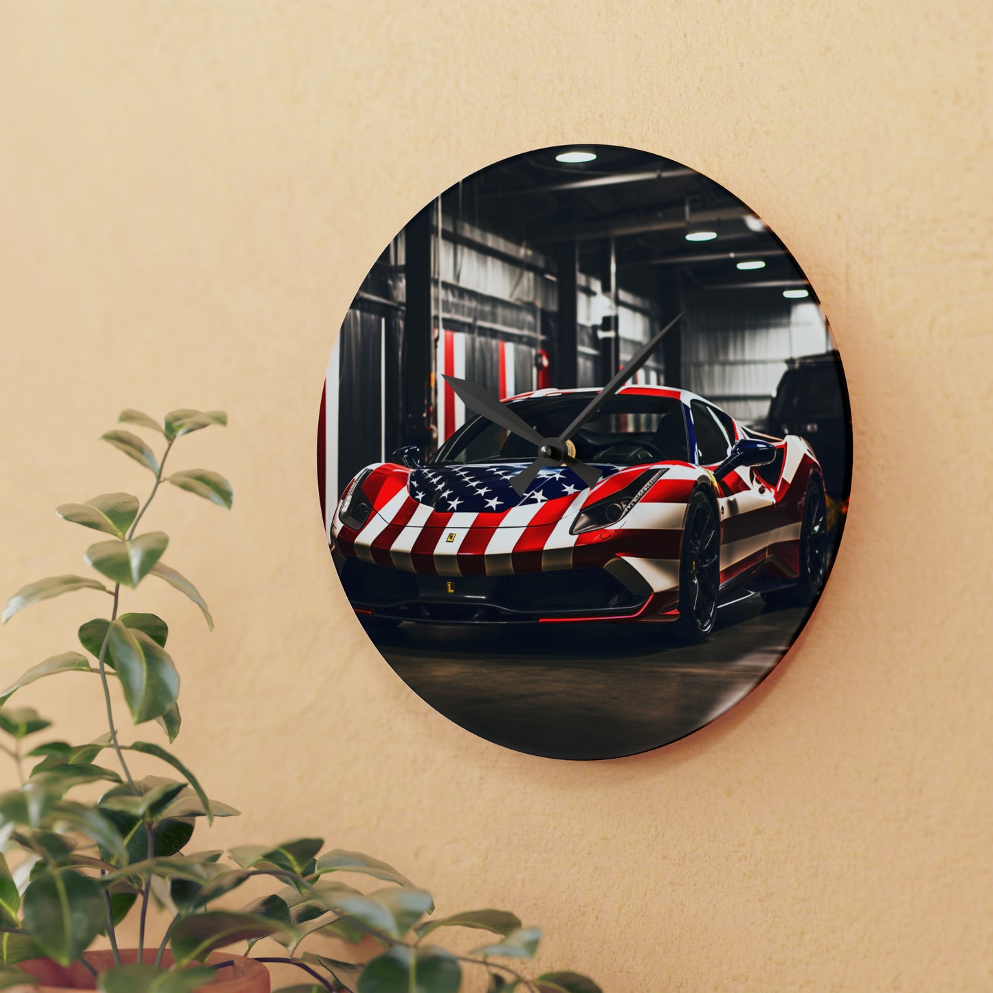 Acrylic Wall Clock American Flag Farrari 3