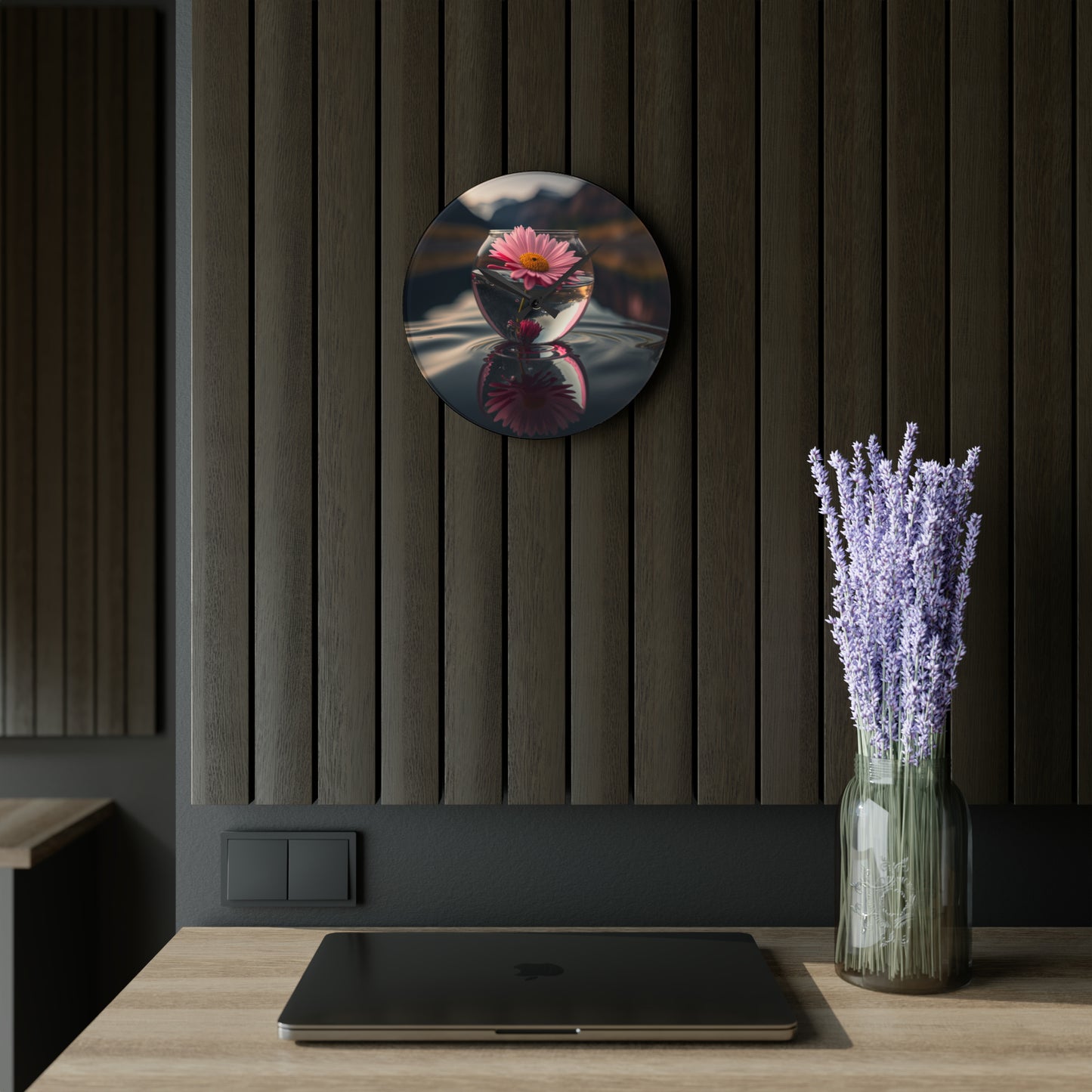 Acrylic Wall Clock Daisy in a vase 2