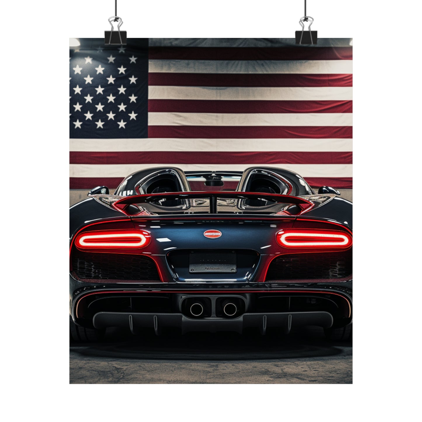 Premium Matte Vertical Posters American Flag Background Bugatti 4