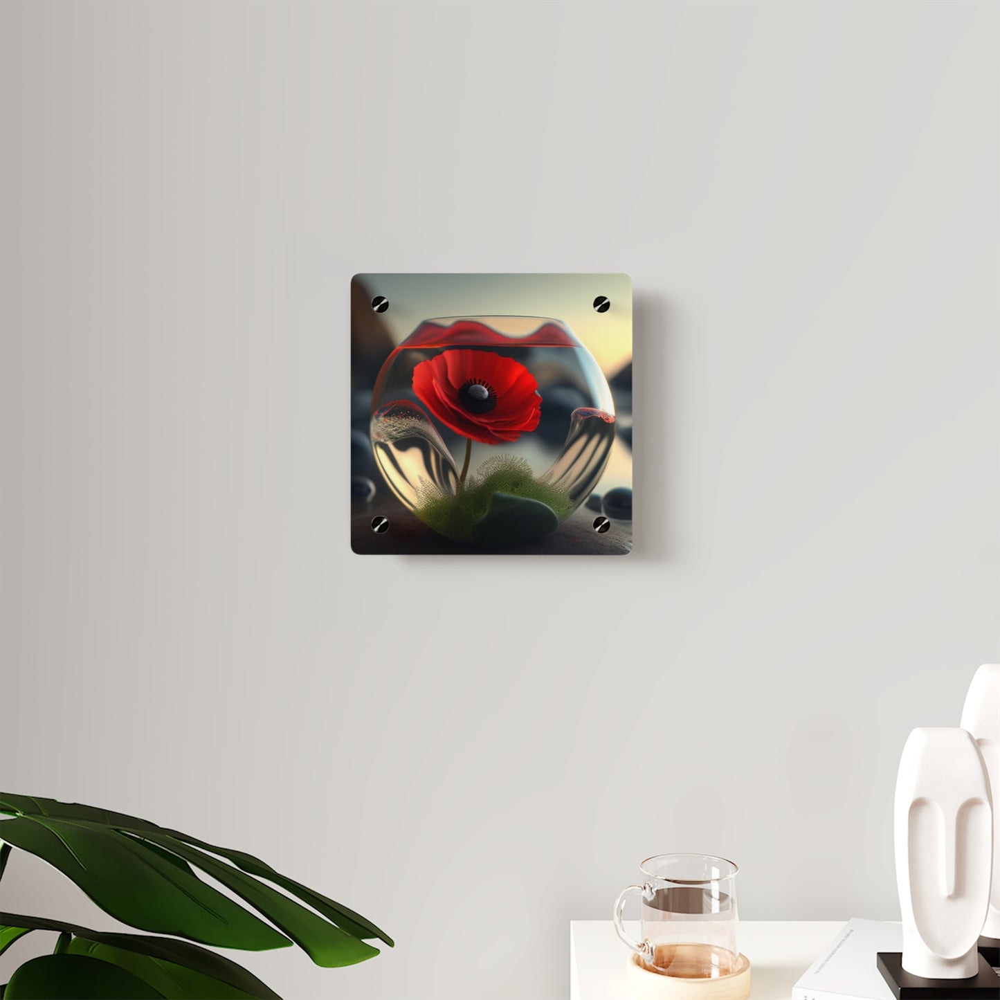 Acrylic Wall Art Panels Red Anemone in a Vase 3