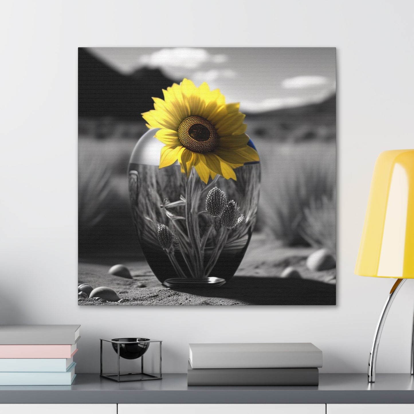 Canvas Gallery Wraps Yellw Sunflower in a vase 3