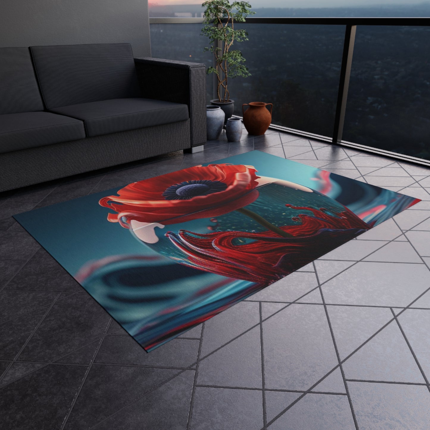 Outdoor Rug  Red Anemone in a Vase 2