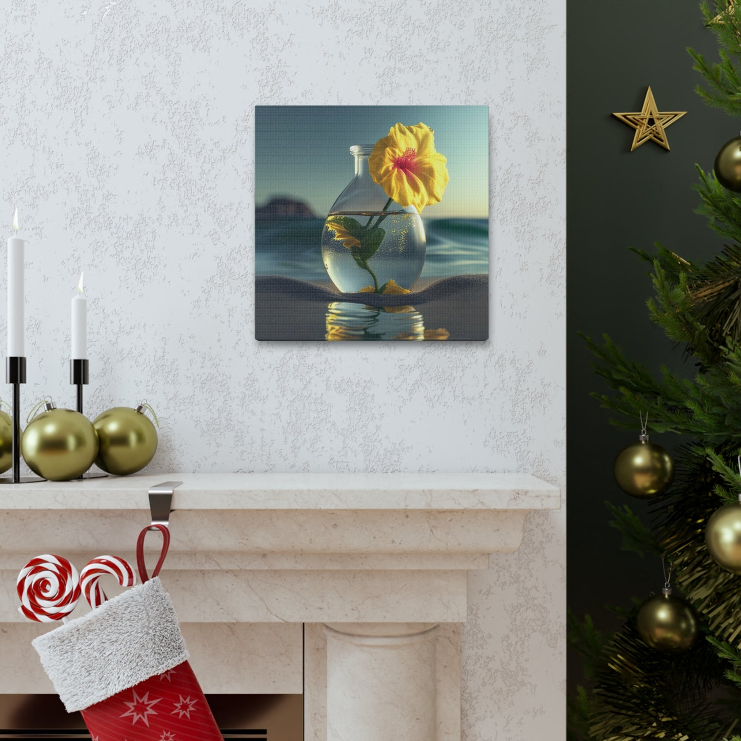 Canvas Gallery Wraps Yellow Hibiscus glass 2