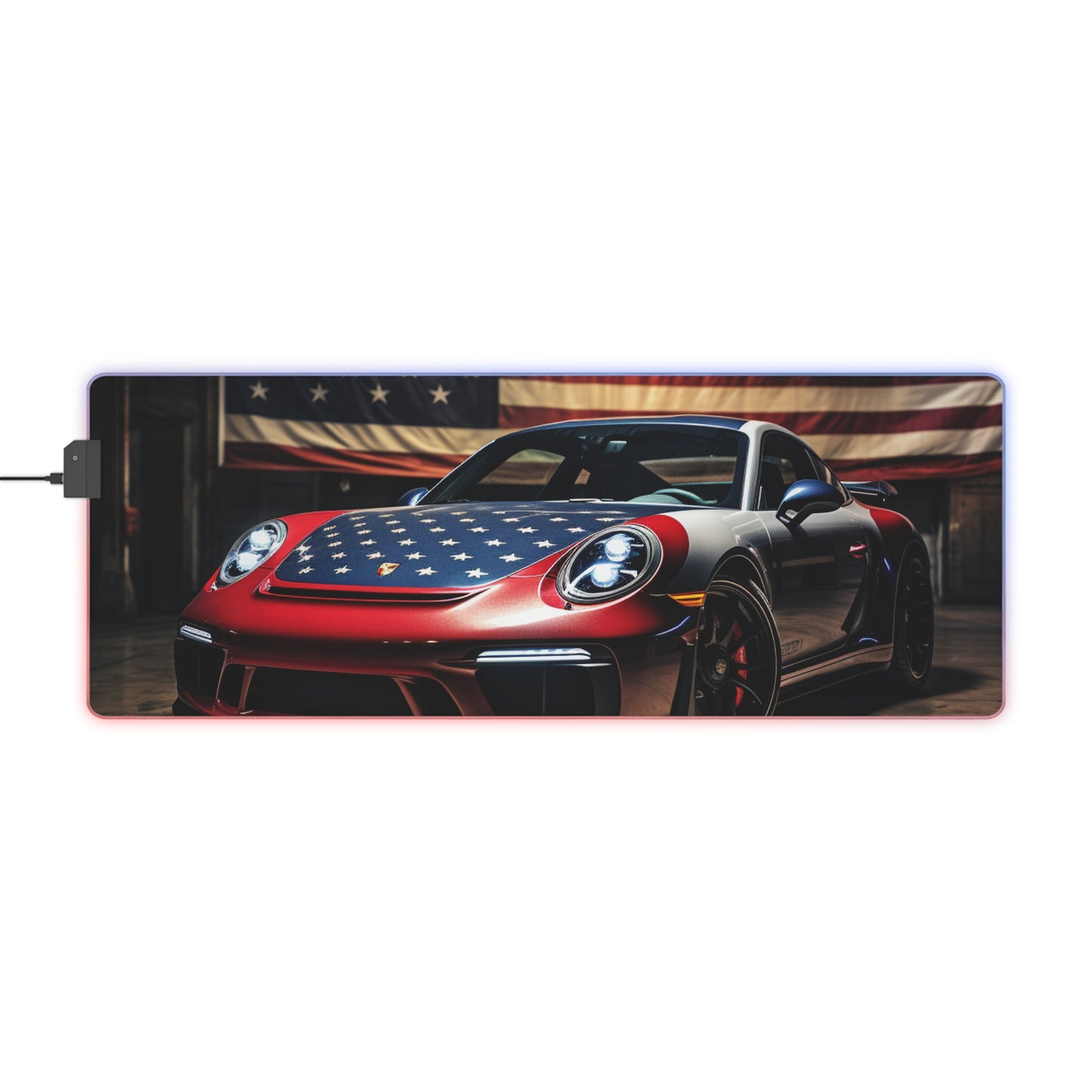 LED Gaming Mouse Pad American Flag Background Porsche 1