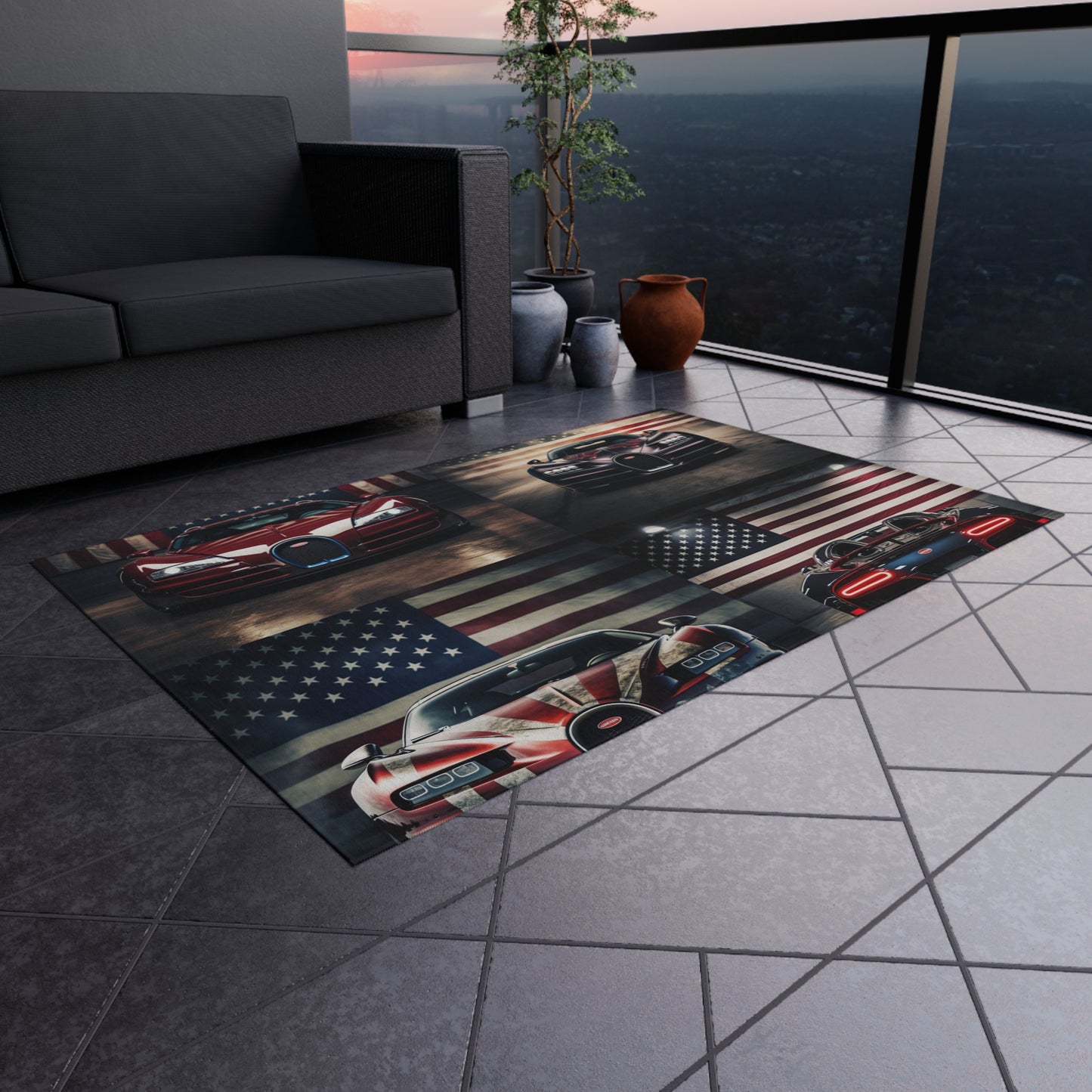 Outdoor Rug  American Flag Background Bugatti 5