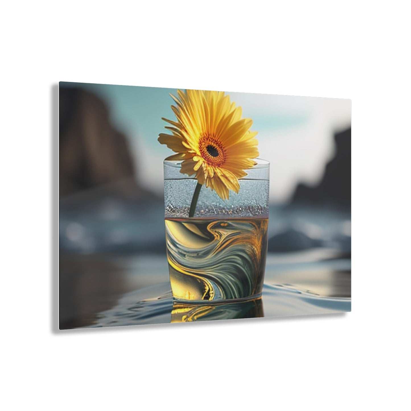 Acrylic Prints yello Gerbera glass 2