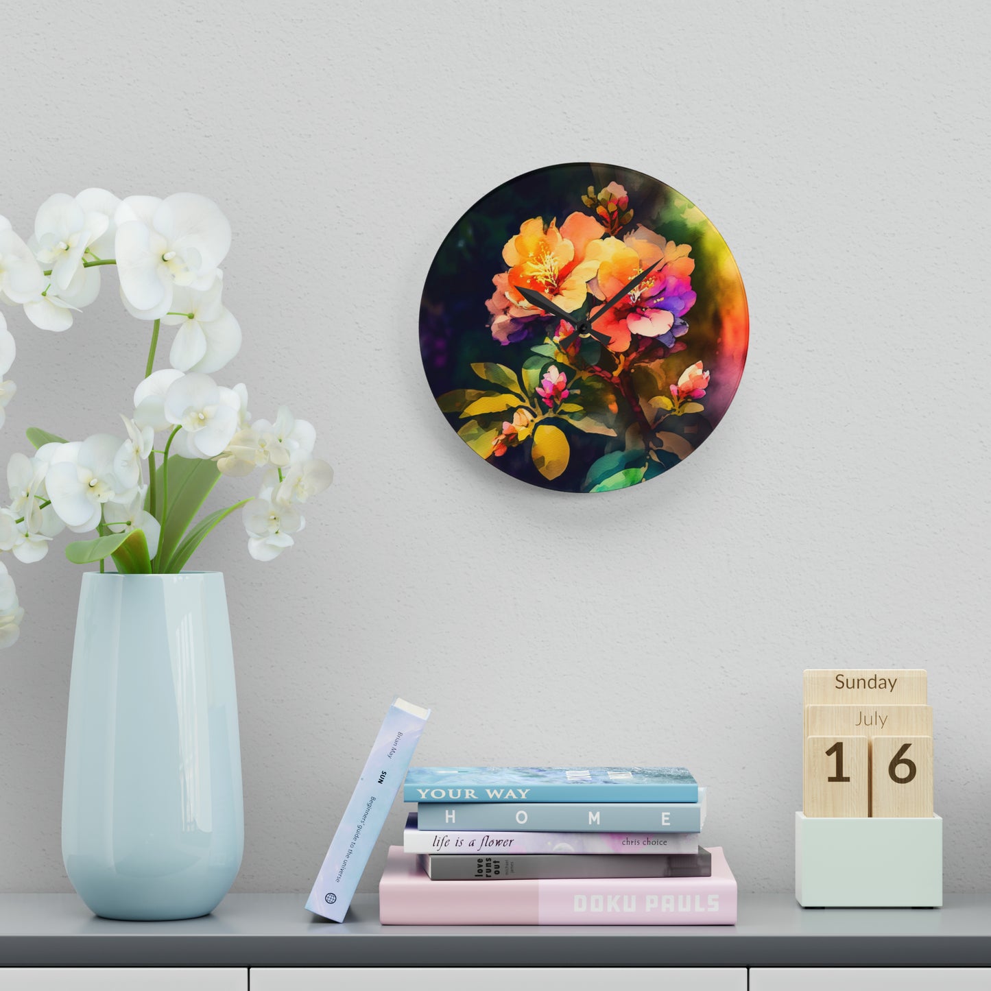 Acrylic Wall Clock Bright Spring Flowers 2