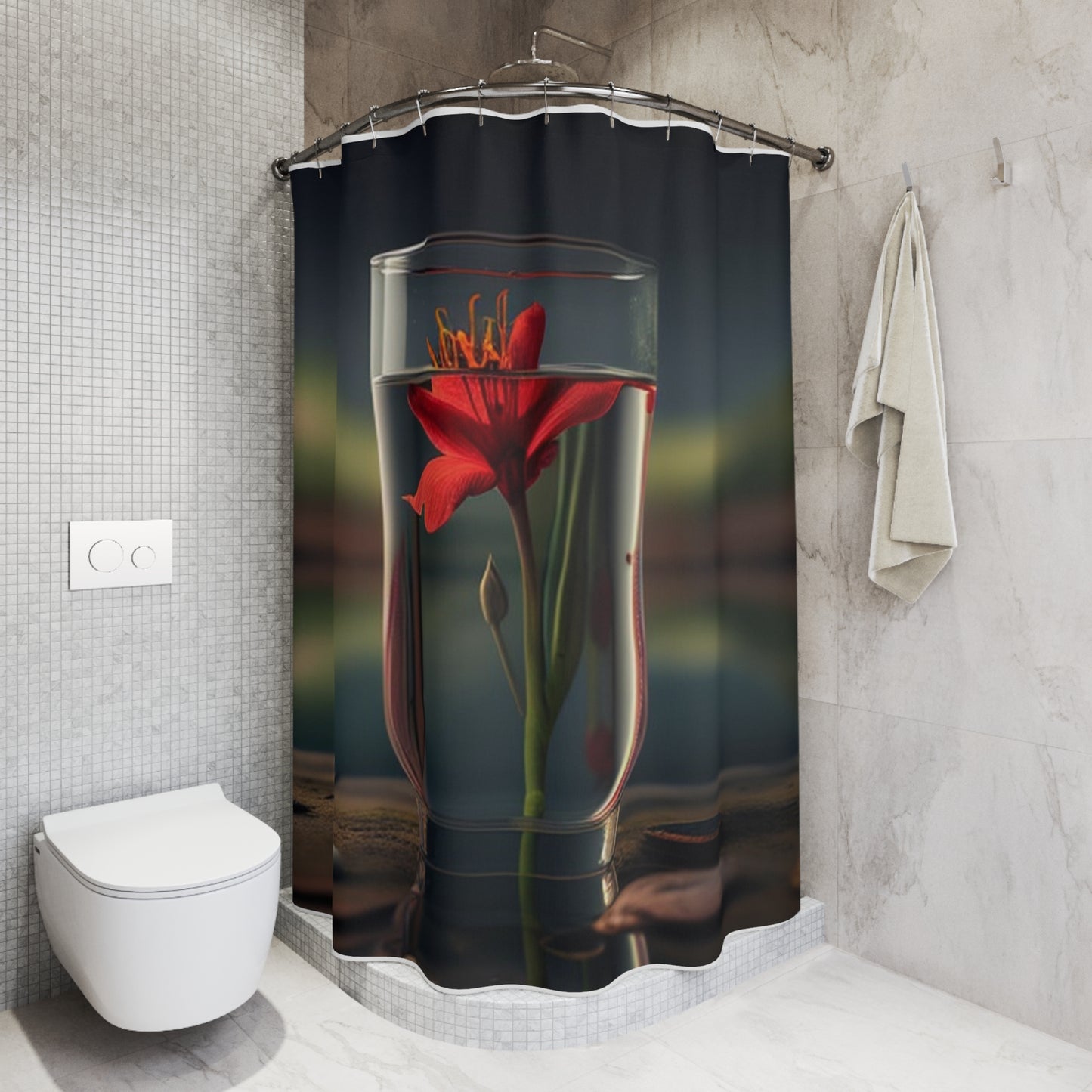 Polyester Shower Curtain Red Lily in a Glass vase 1