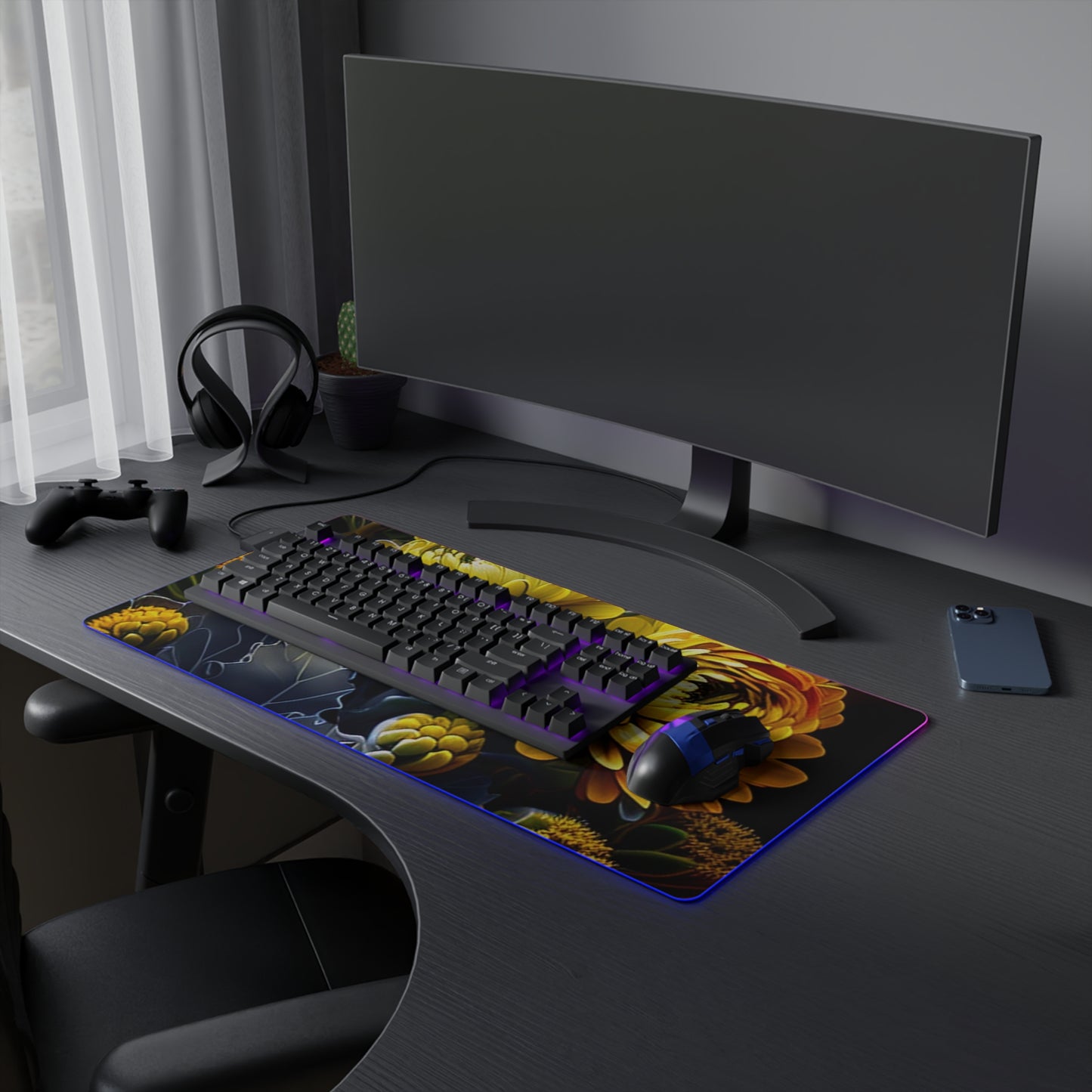 LED Gaming Mouse Pad Yellow Hermosas Flores Amarillas 1