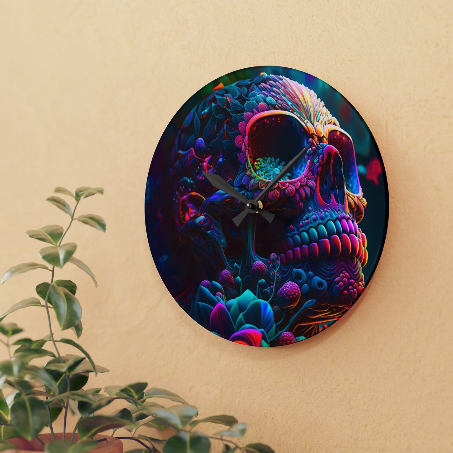 Acrylic Wall Clock Florescent Skull Death 3