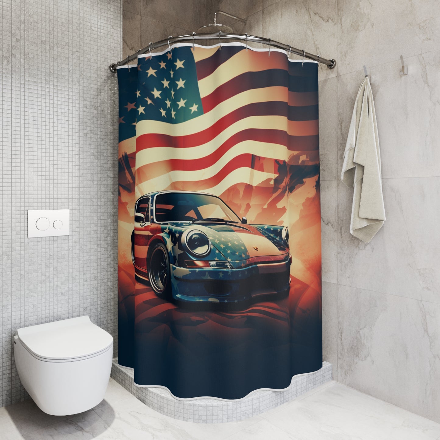 Polyester Shower Curtain Abstract American Flag Background Porsche 4