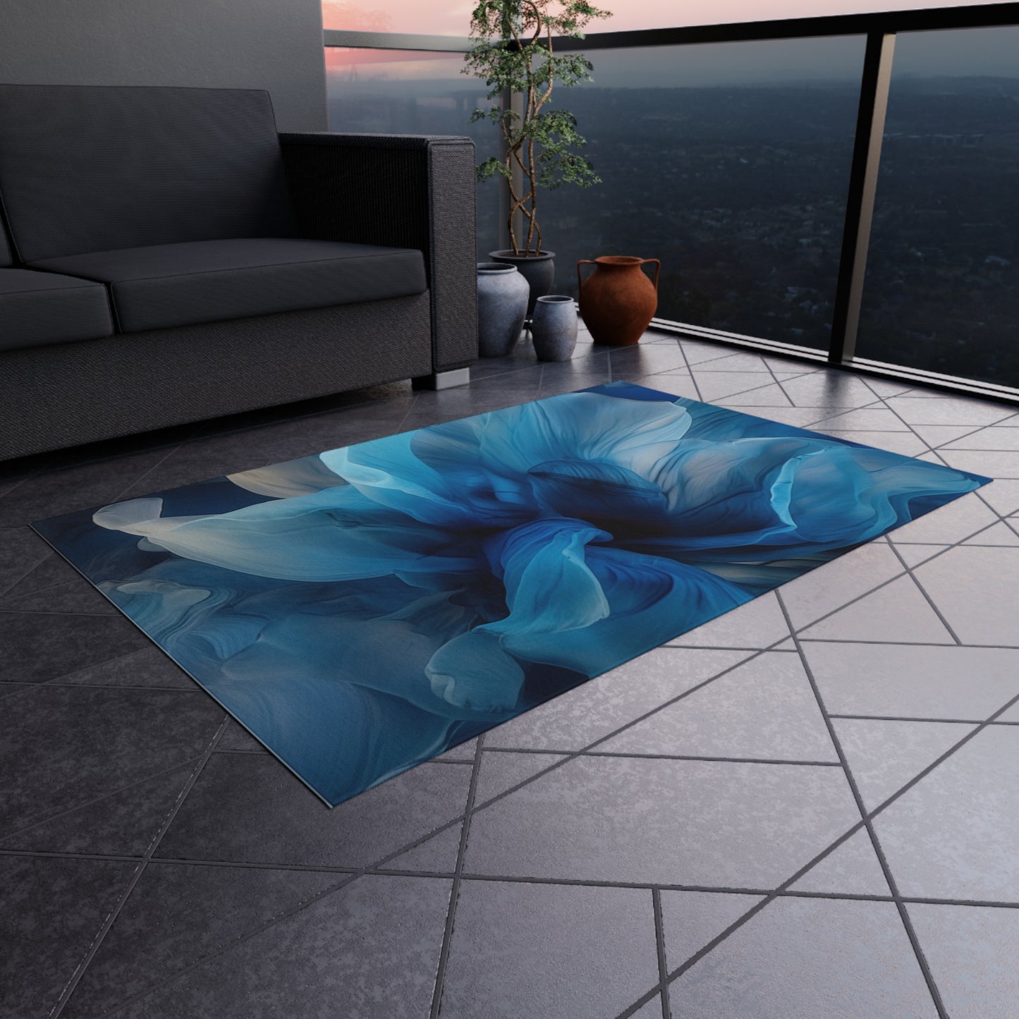 Outdoor Rug  Blue Tluip Abstract 2