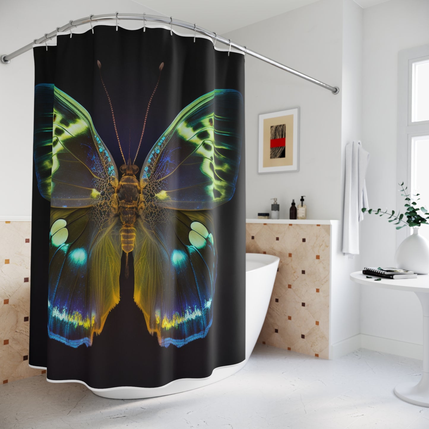 Polyester Shower Curtain Neon Hue Butterfly 1