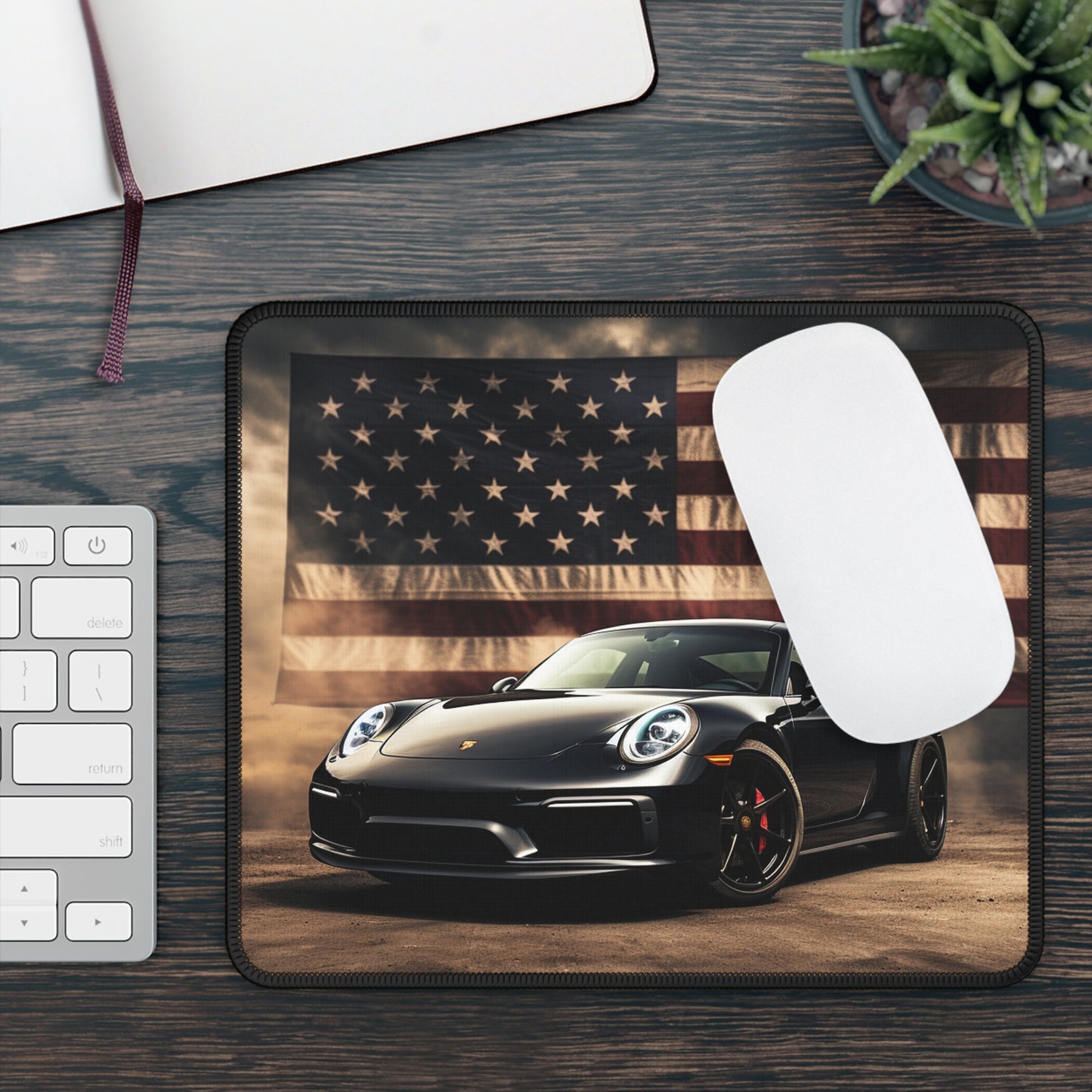 Gaming Mouse Pad  American Flag Background Porsche 4