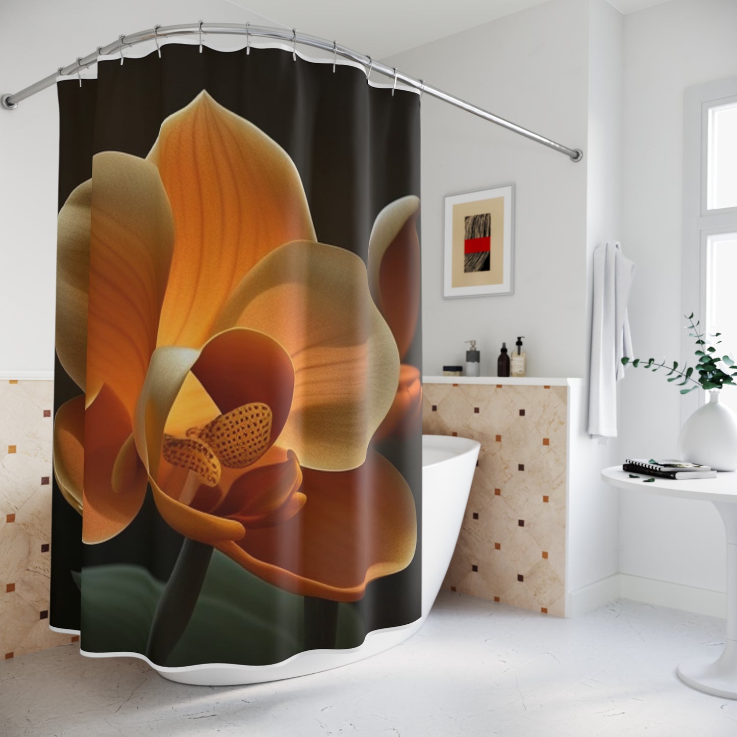 Polyester Shower Curtain Orange Orchid 4