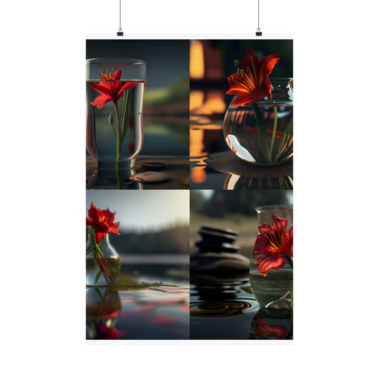 Premium Matte Vertical Posters Red Lily in a Glass vase 5