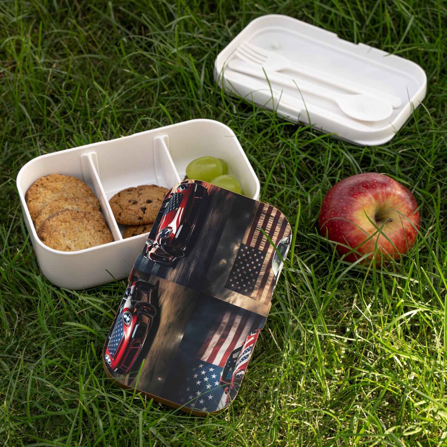 Bento Lunch Box American Flag Background Porsche 5