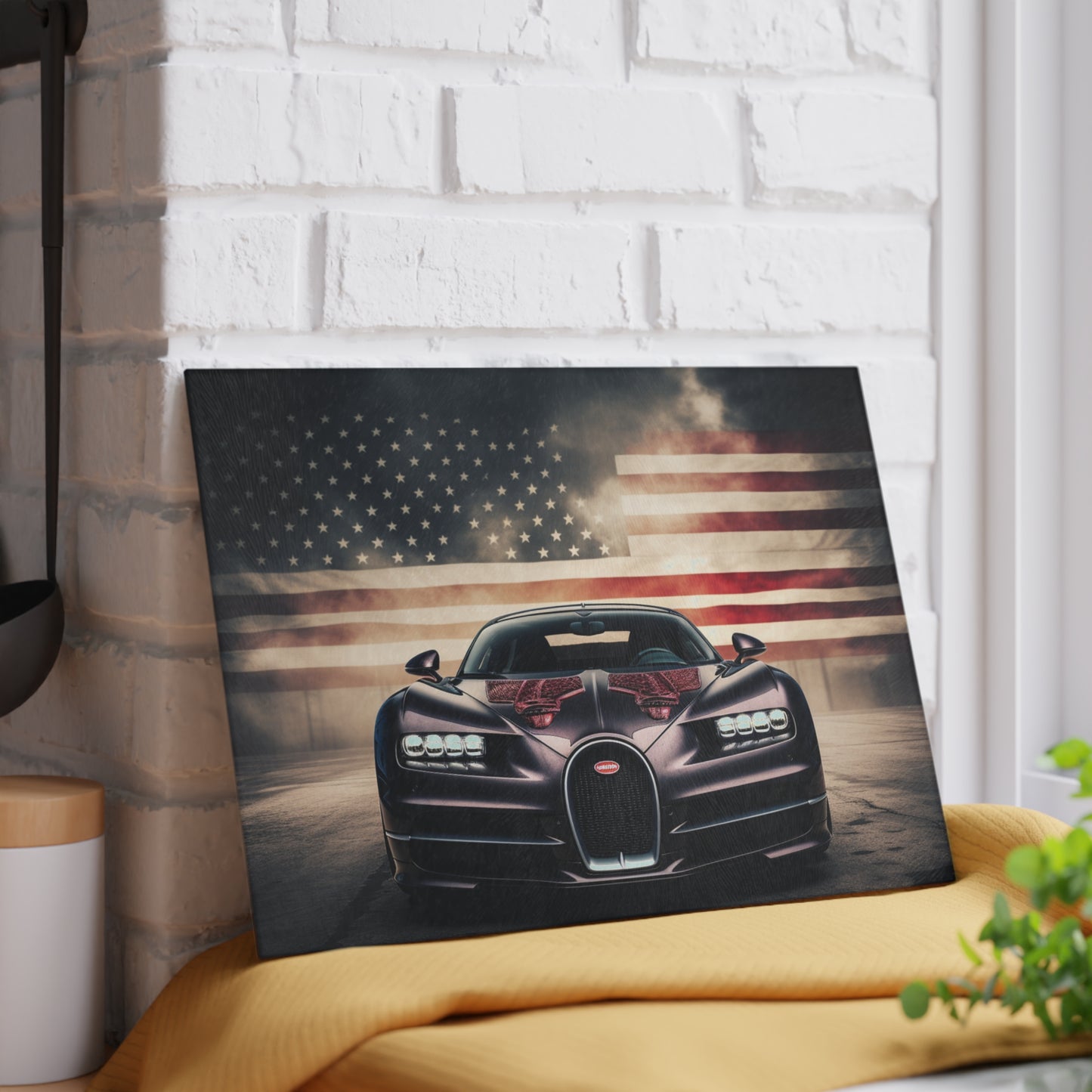 Glass Cutting Board American Flag Background Bugatti 2