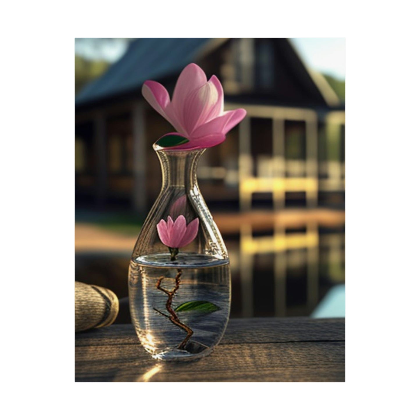 Premium Matte Vertical Posters Magnolia in a Glass vase 4