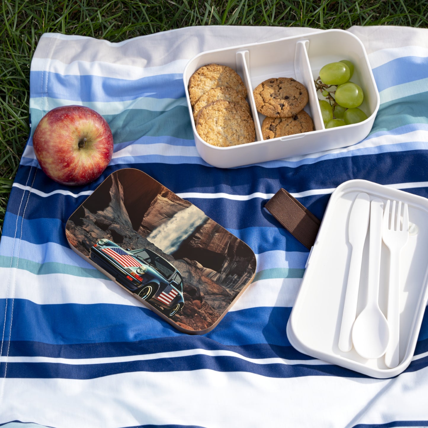 Bento Lunch Box American Flag Porsche Abstract 2