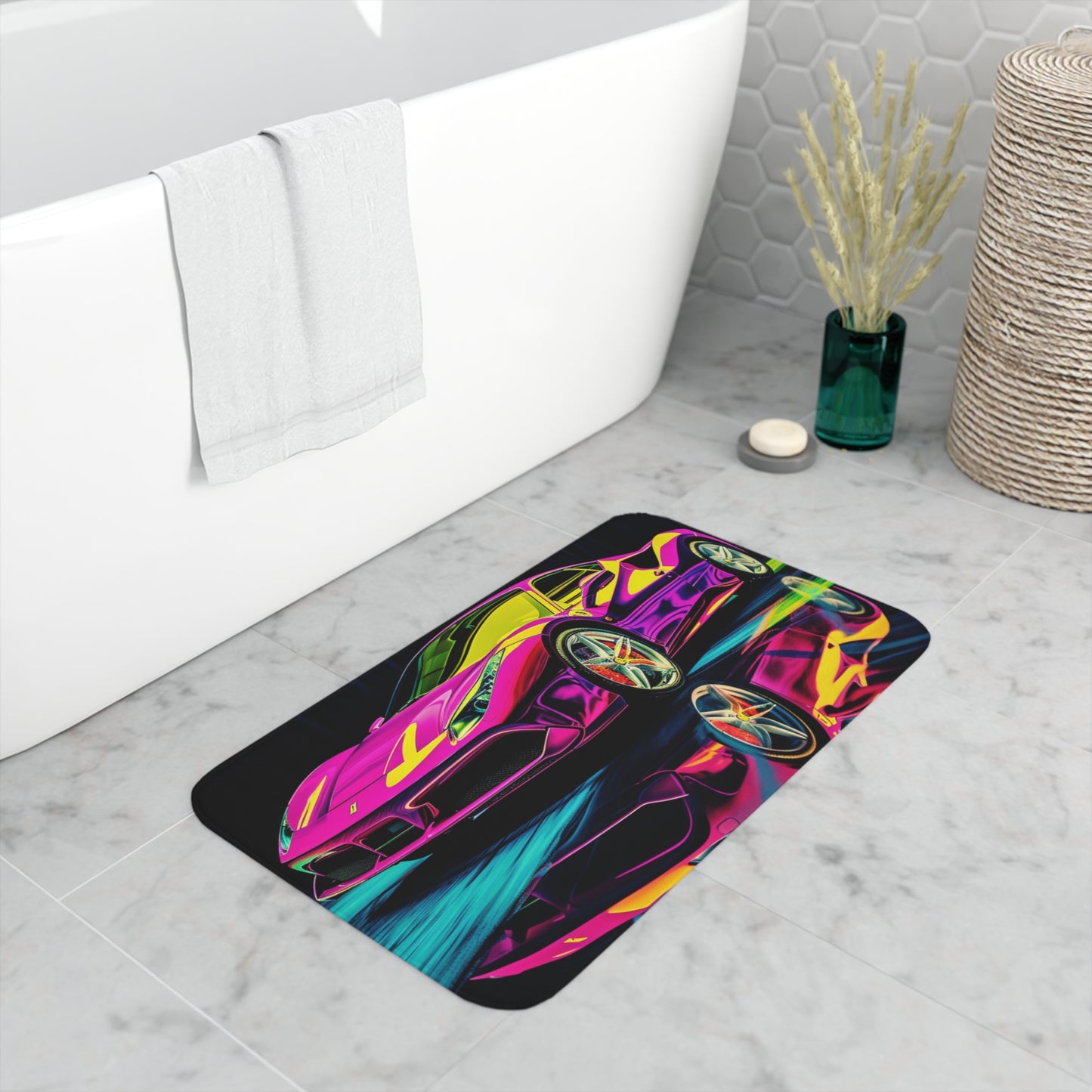 Memory Foam Bath Mat Pink Ferrari Macro 3