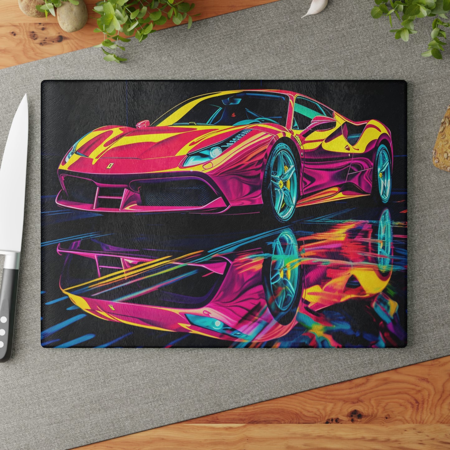 Glass Cutting Board Pink Ferrari Macro 1