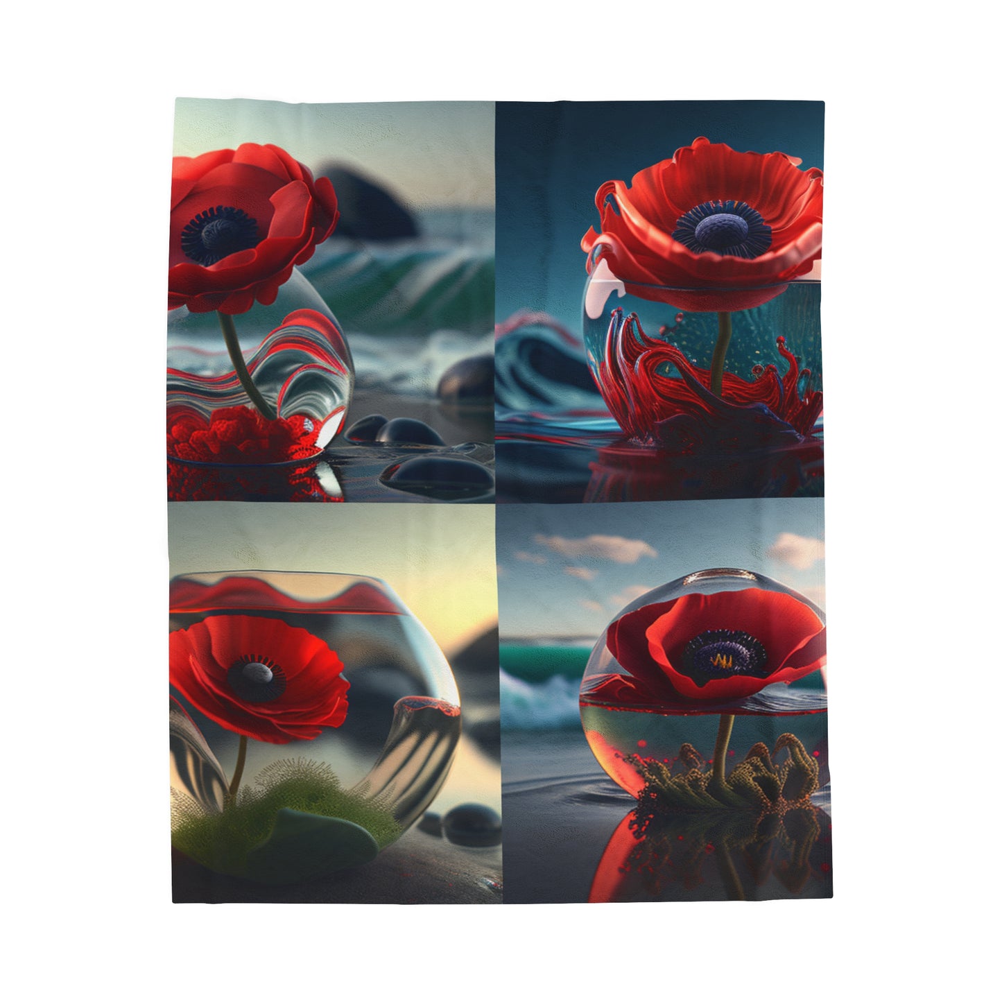 Velveteen Plush Blanket Red Anemone in a Vase 5