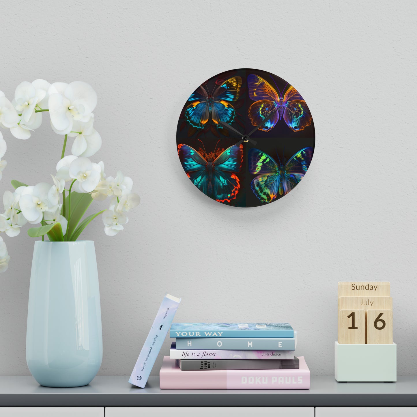 Acrylic Wall Clock Neon Butterfly Flair 5