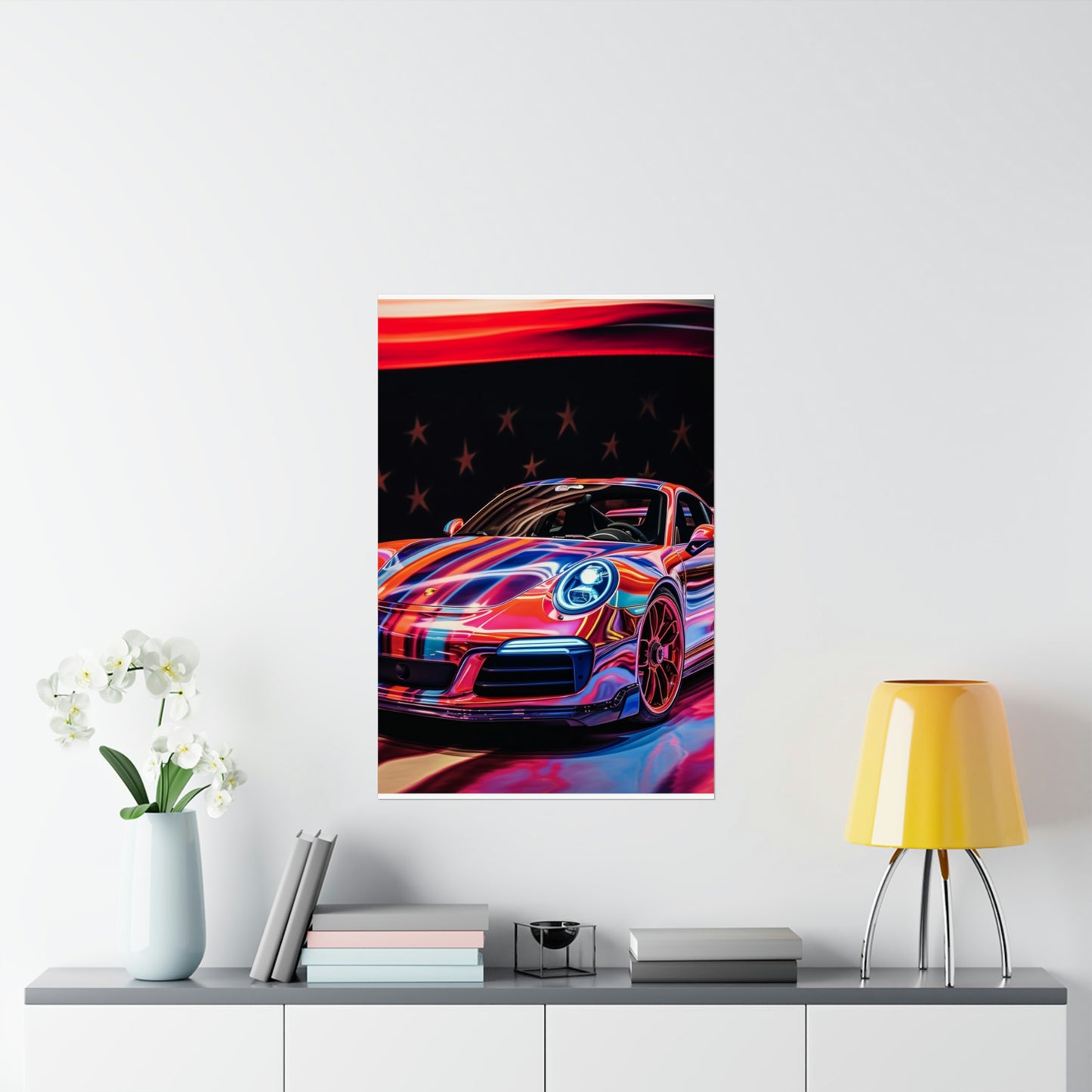 Premium Matte Vertical Posters American Flag Colored Porsche 2