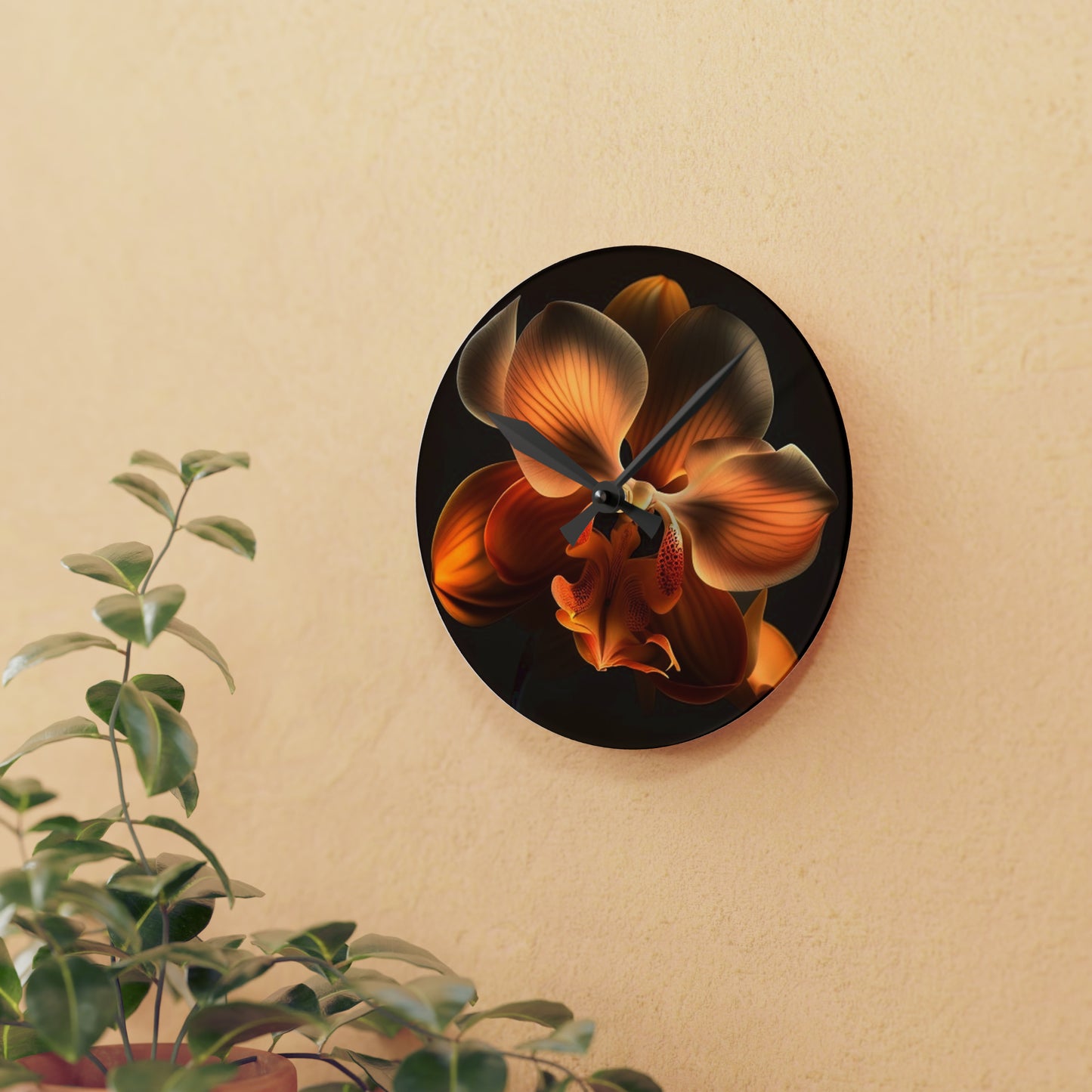 Acrylic Wall Clock Orange Orchid 2