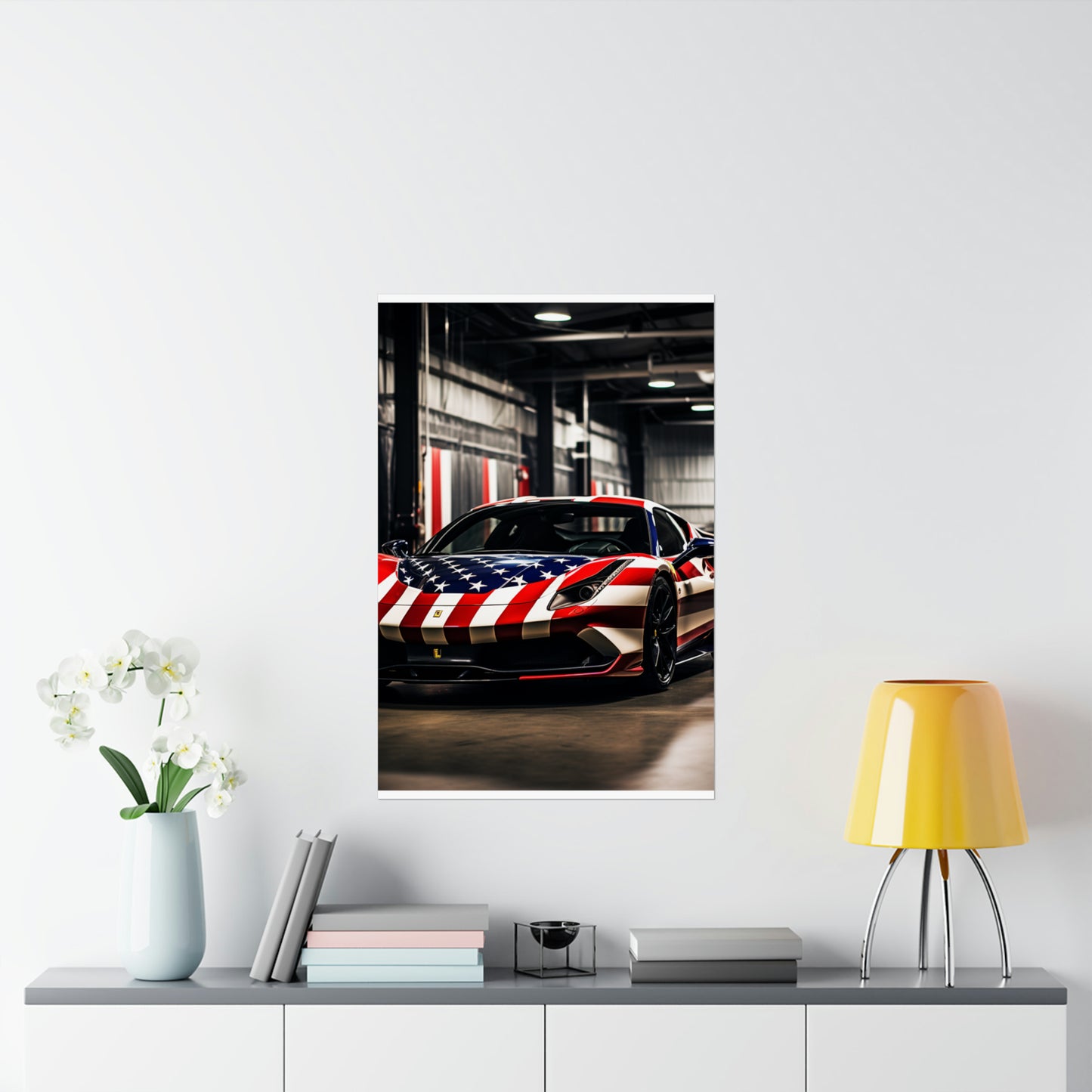 Premium Matte Vertical Posters American Flag Farrari 3